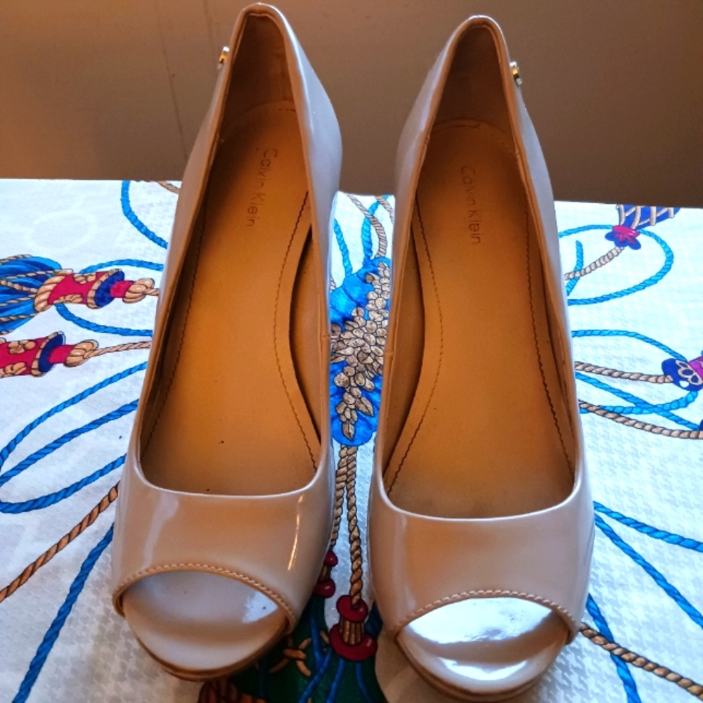 Nude Calvin Klein open toe heels